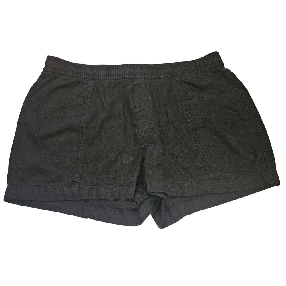 Old Navy Linen Blend Shorts Women's L Black Cuffed Hem High Rise Camp Style #632